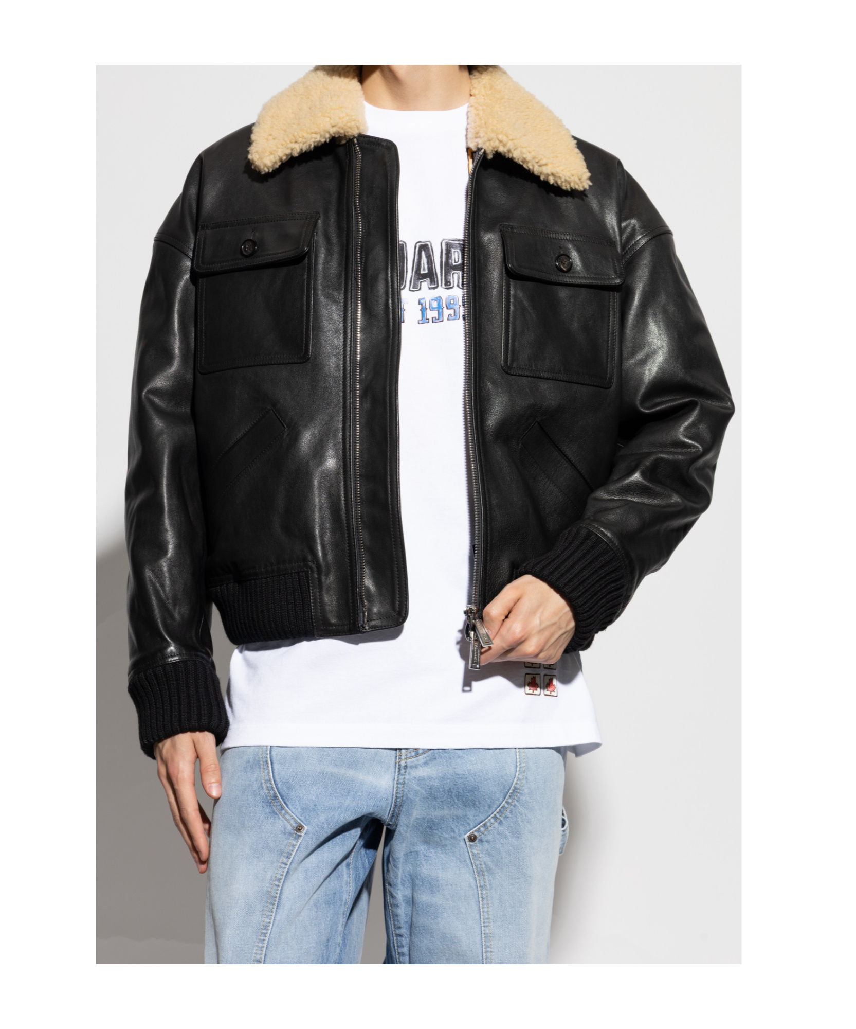 Dsquared2 Long-sleeved Leather Jacket In Black
