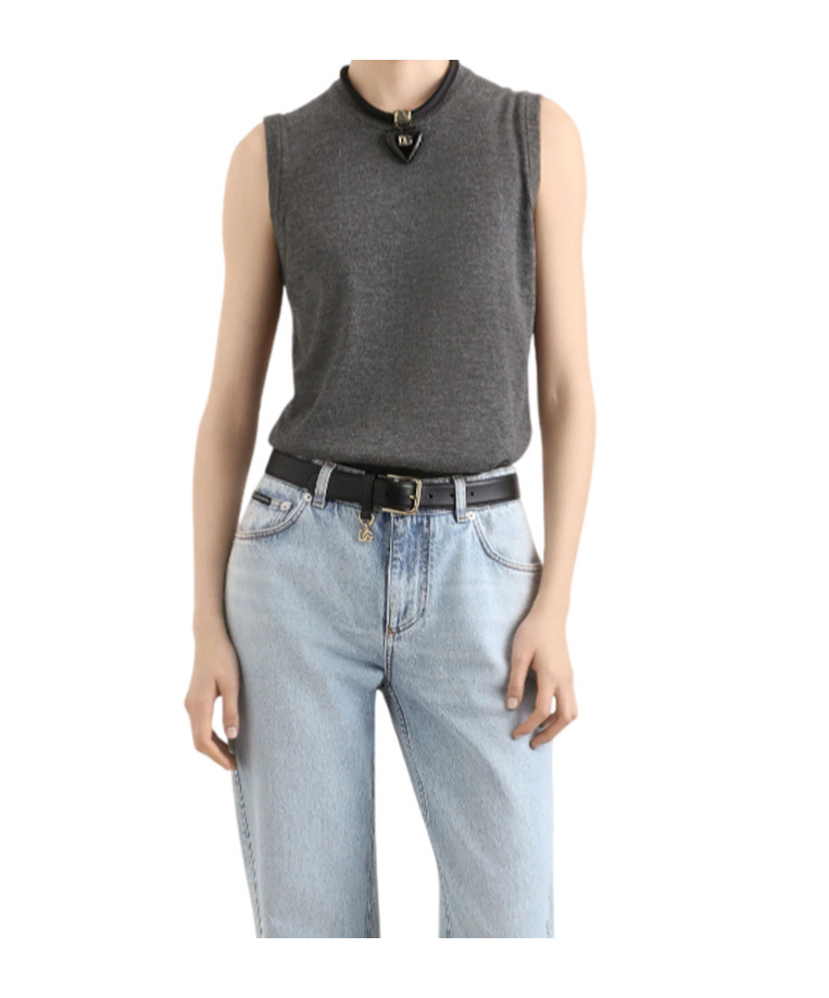 Dolce & Gabbana Cashmere Sleeveless Top Ribbed Hem In Gray