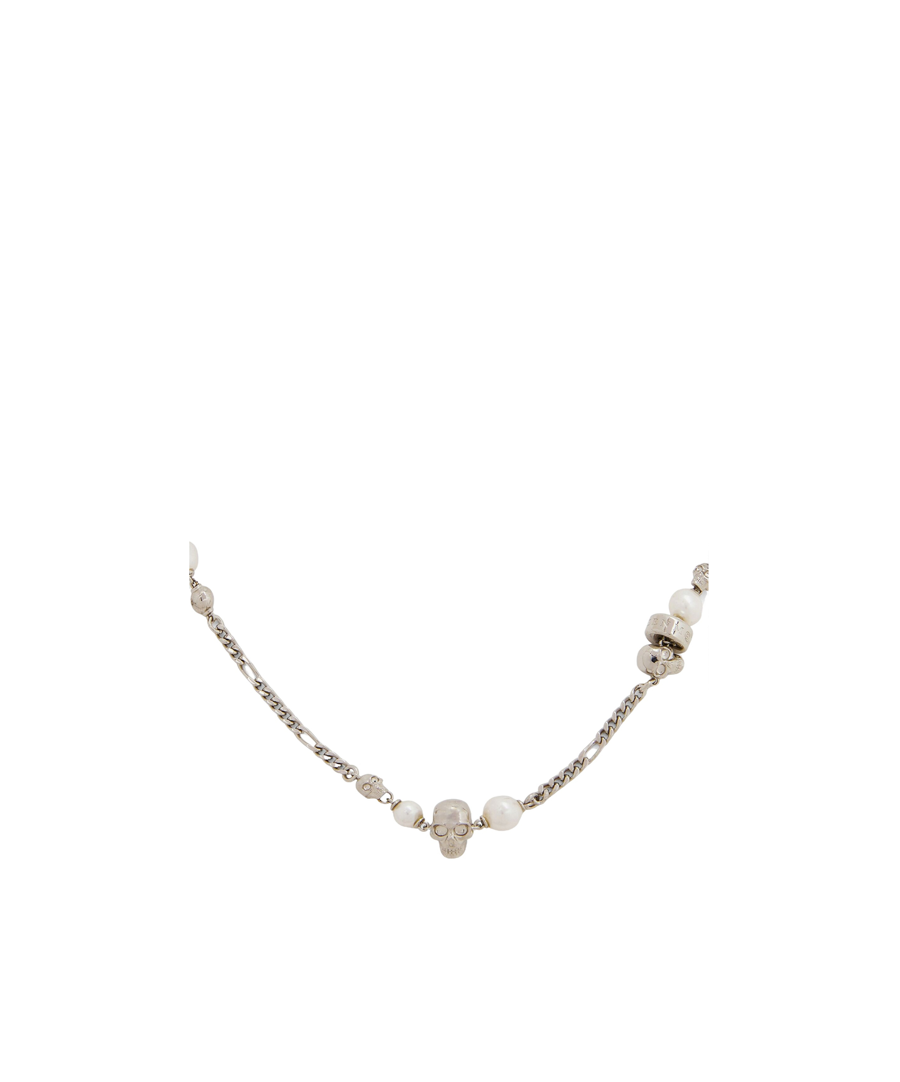 Alexander Mcqueen Necklace With Skulls And Pearls In Metallic
