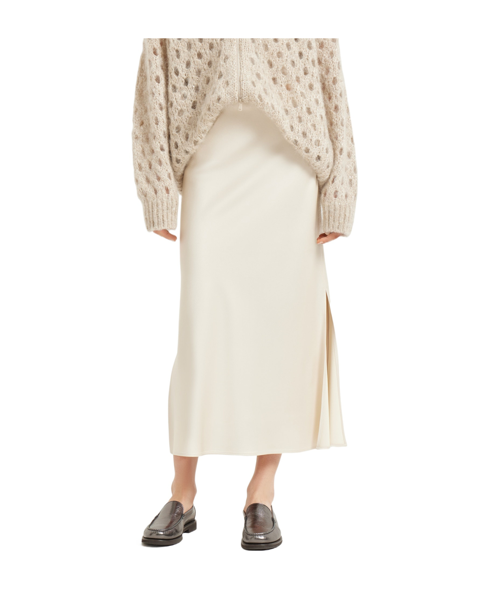 Brunello Cucinelli Side-split Midi Skirt In White