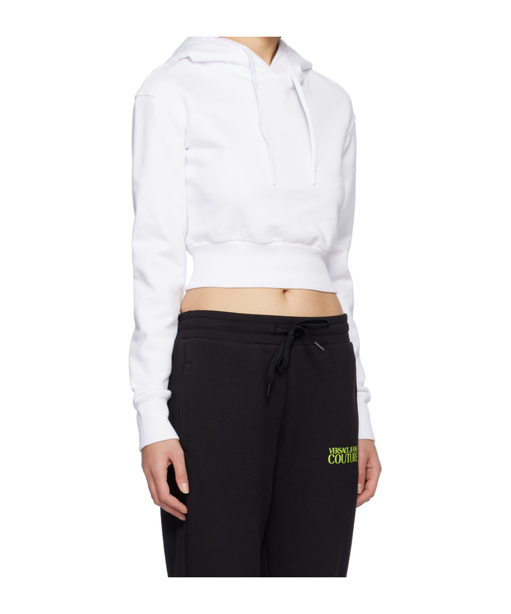 Versace Jeans Logo-charm Cropped Hoodie In White