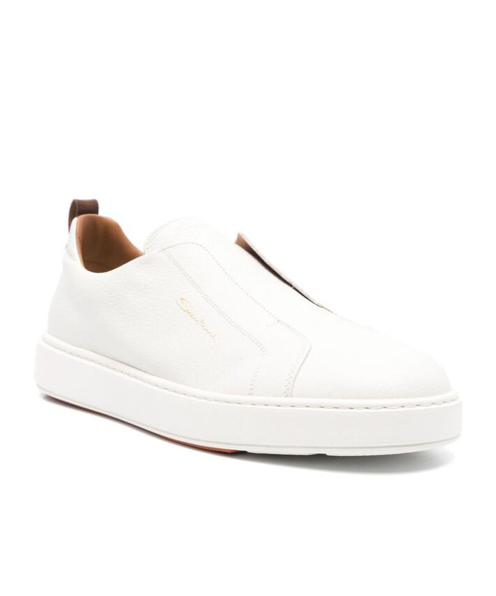 Santoni Slip-on Sneakers With Calf Leather And Durable Rubber Sole In White