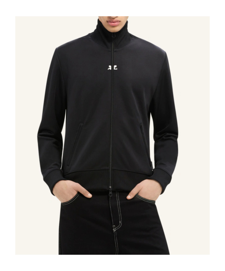 Courrèges Logo-embroidered Zipped Hoodie In Black