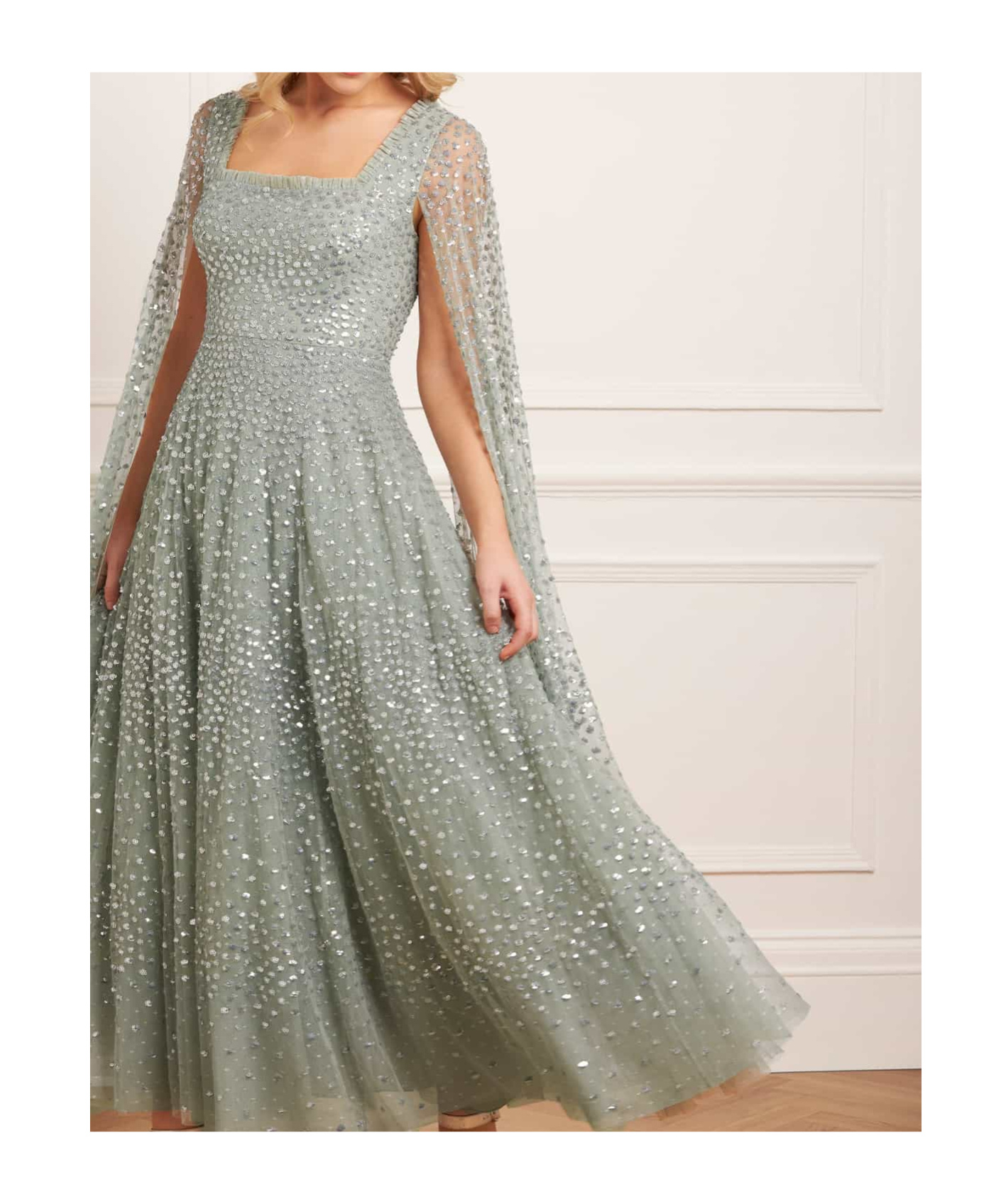 Needle & Thread Cape Sleeve Dress In Gray