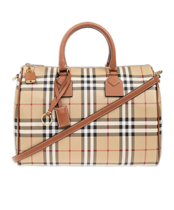 Burberry Checked Zipped Bowling Tote Bag In Brown