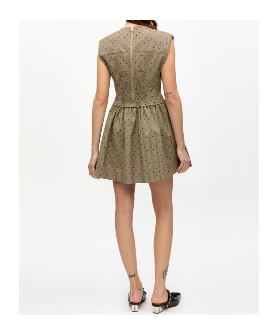 Ganni Flock Check Suiting Corset Mini Dress In Brown