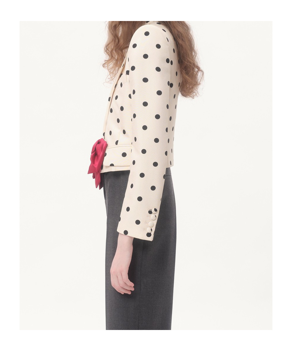 Valentino Bow-embellished Polka-dot Silk-shantung Jacket In White