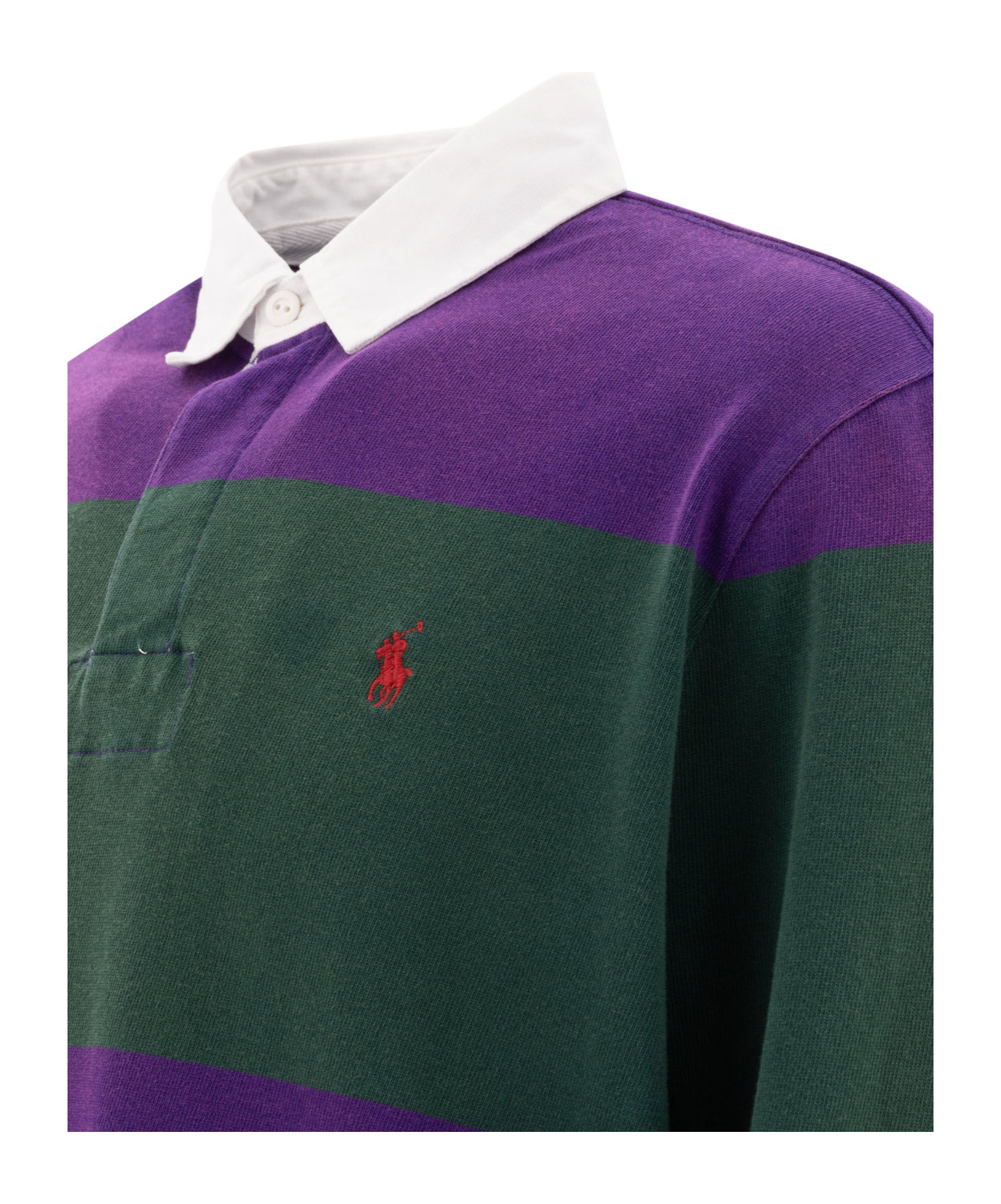 Polo Ralph Lauren Striped Long Sleeve Rugby Shirt With Buttoned Collar In Green