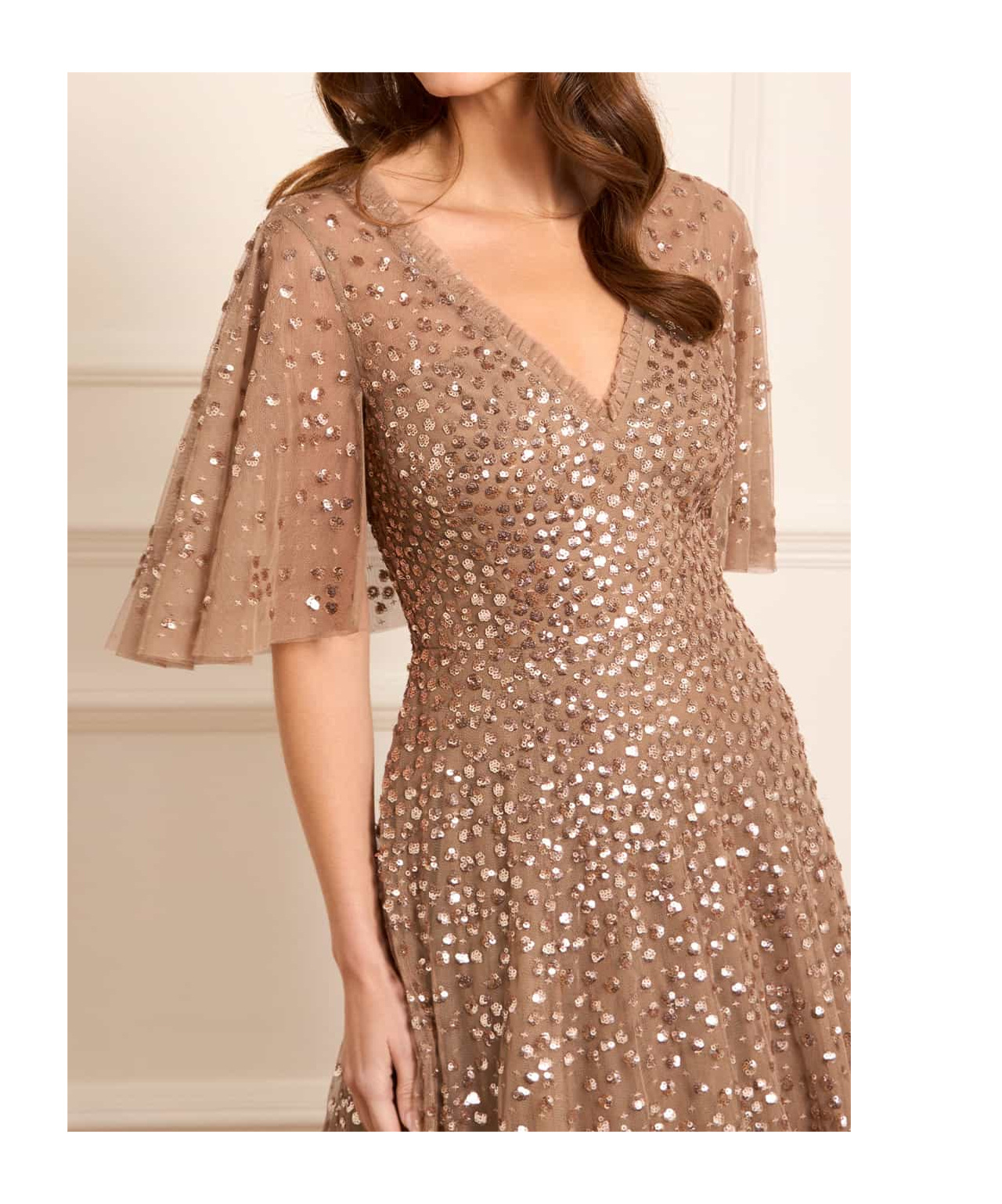 Needle & Thread Leila Dot V-neck Cape Ankle Gown In Brown
