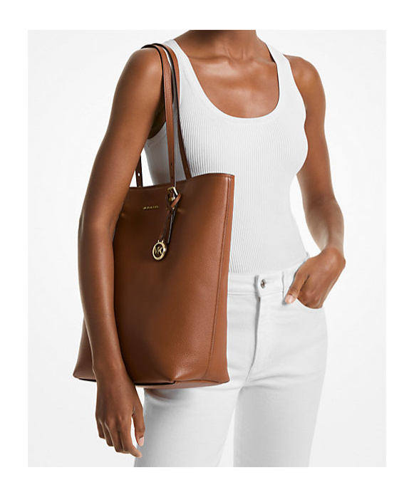 Shop Michael Michael Kors Quinn Large Pebbled Leather Tote Bag In Luggage