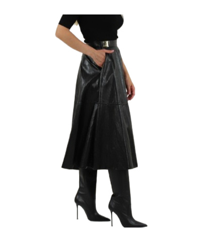 Elisabetta Franchi Leather-effect Belted Midi Skirt In Black