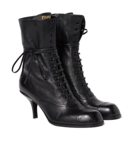 Miu Miu Laced-up Leather Stiletto Boots In Black