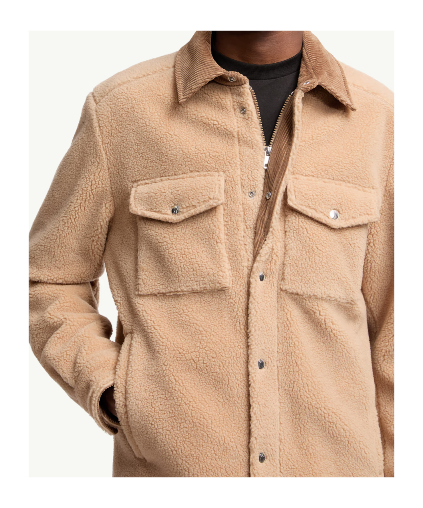 Moncler Teddy Corduroy-trimmed Shirt Jacket In Brown