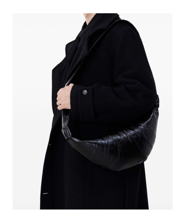 Lemaire Medium Grained Leather Croissant Shoulder Bag In Black