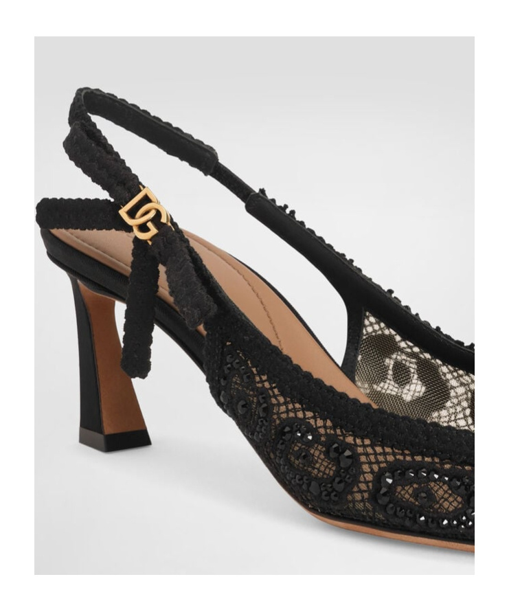 Dolce & Gabbana Women's Pointed Toe Lace Style High Heel Slingback Pumps In Black