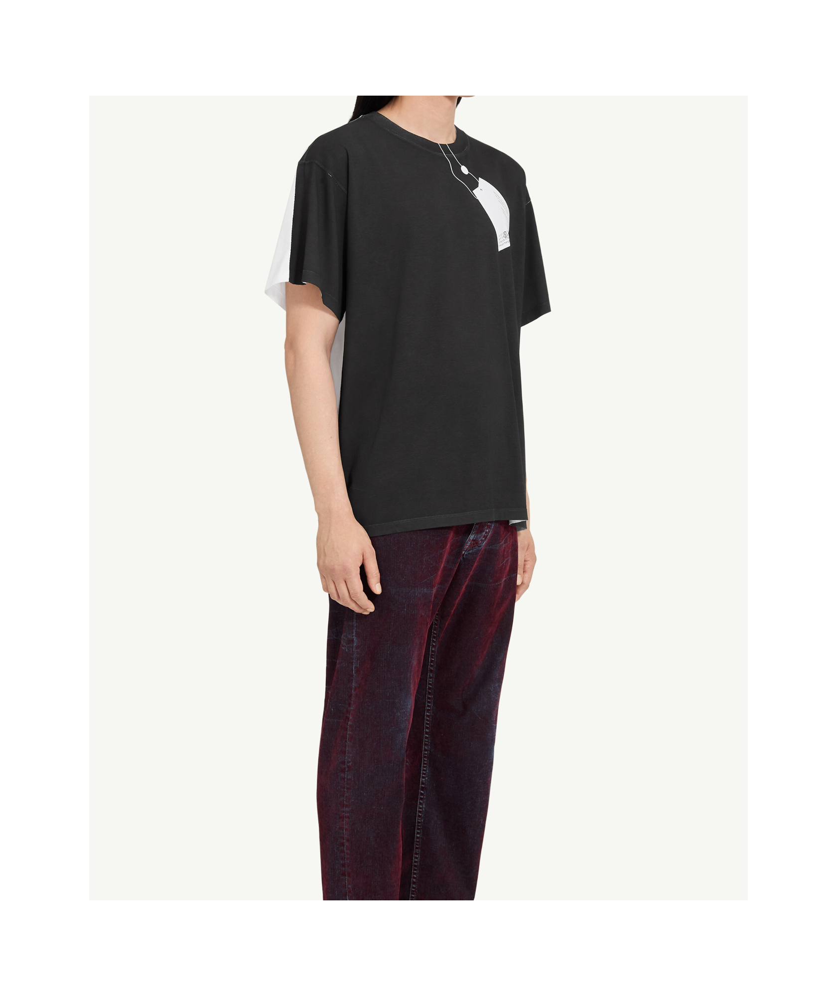 Mm6 Maison Margiela Two-tone Crewneck Short Sleeve T-shirt In Black