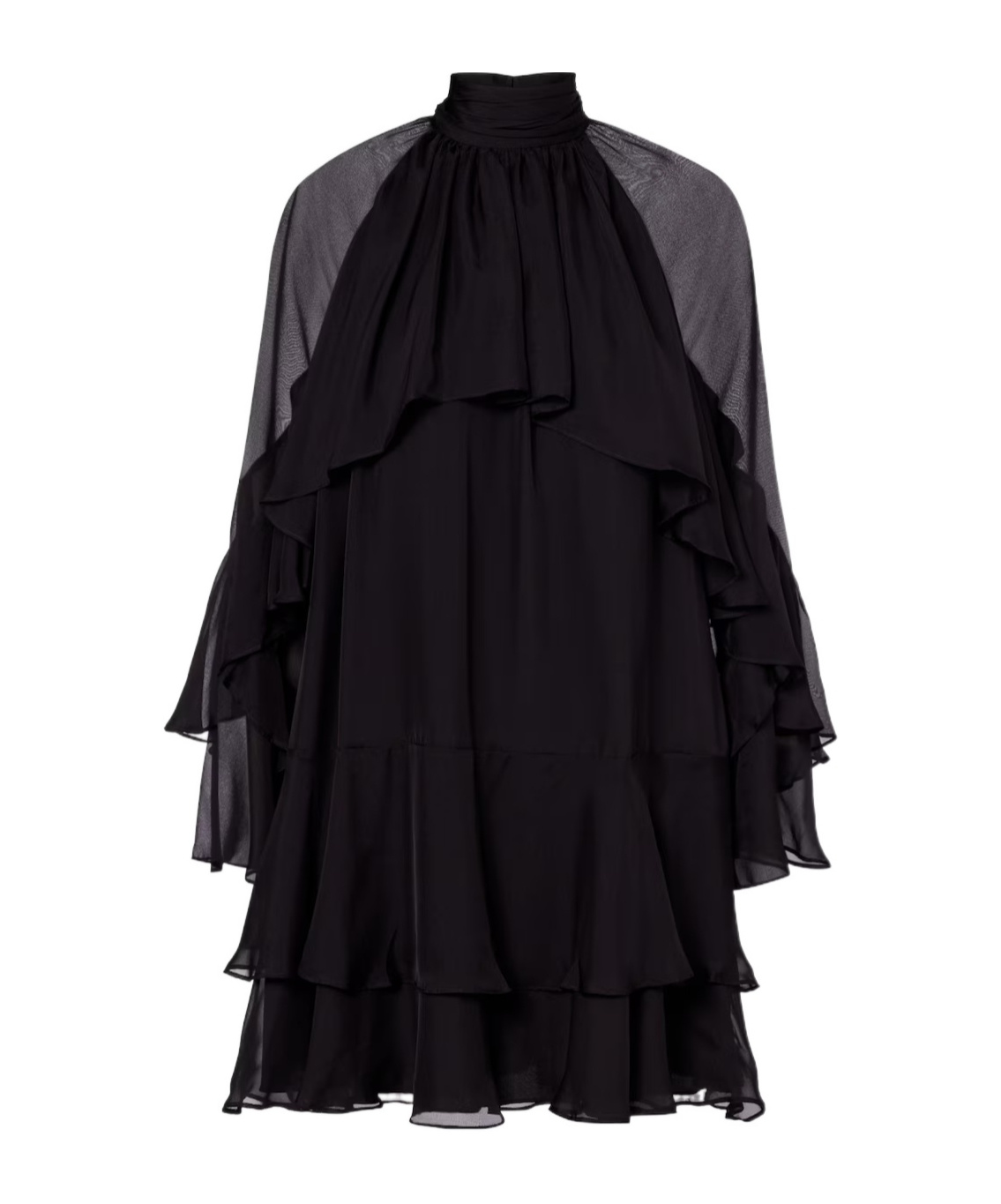 Veronica Beard Adlington Ruffle Detail Long Sleeve Silk Chiffon Dress In Black