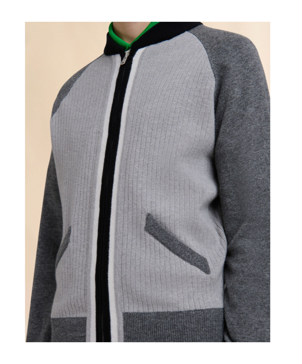 Marni Grey Wool Cardigan With Bomber Neck In Gray