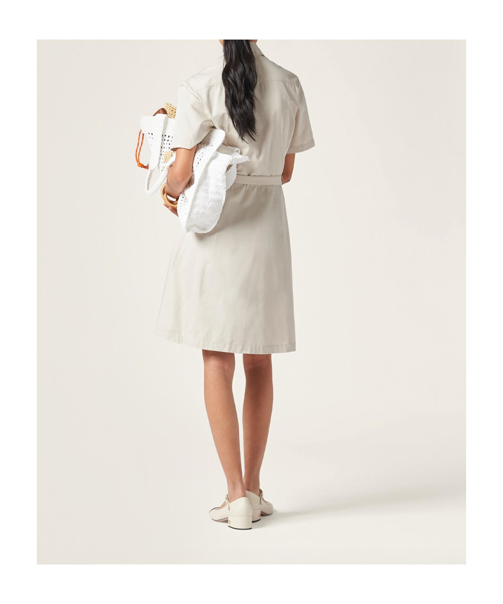 Miu Miu Logo-patch Belted Shirt Dress In Gray