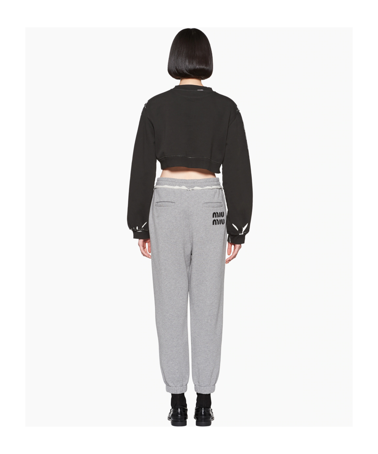 Miu Miu Logo-print Cropped Sweatshirt In Black