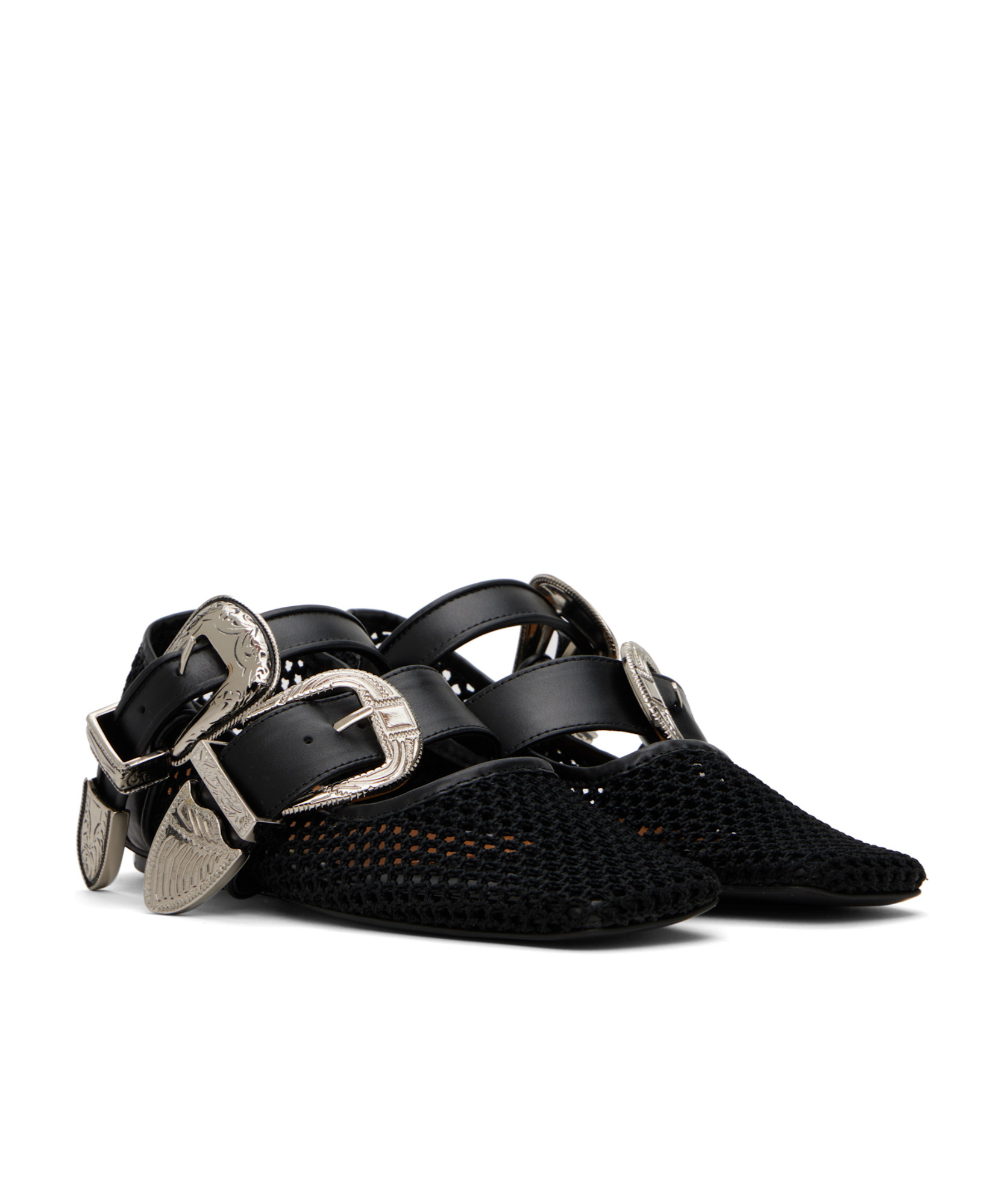 Shop Toga Crochet Mesh Ballet Flats In Black