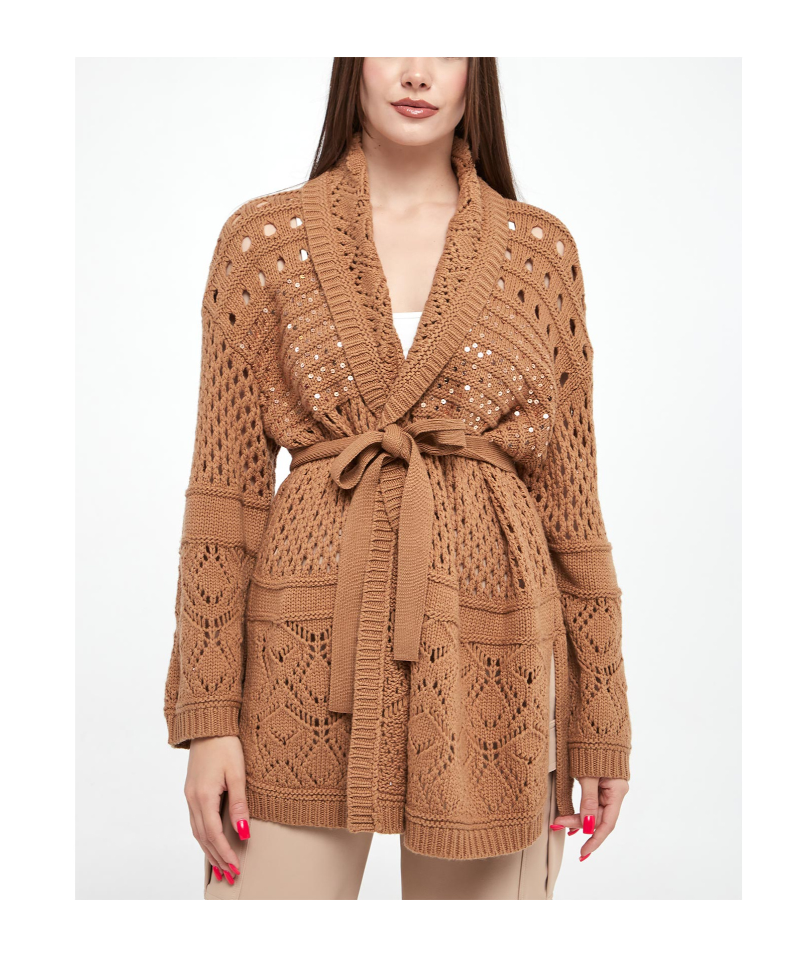 Twinset Sequin Cardi-coat In Brown