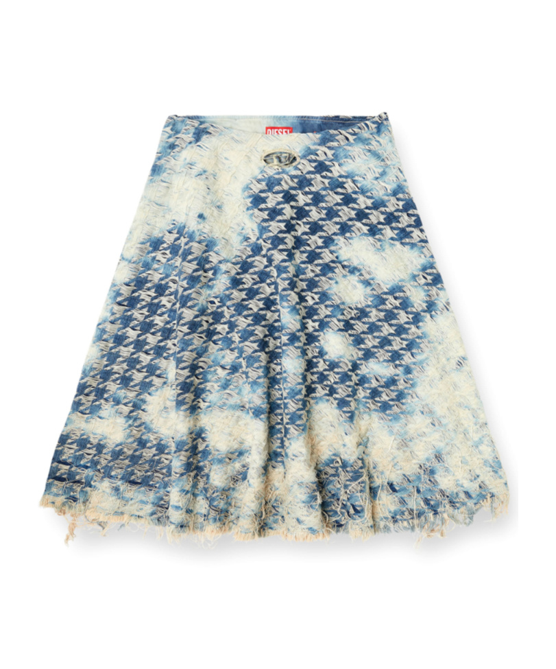 Diesel Midi Skirt In Houndstooth-weave Denim In Blue