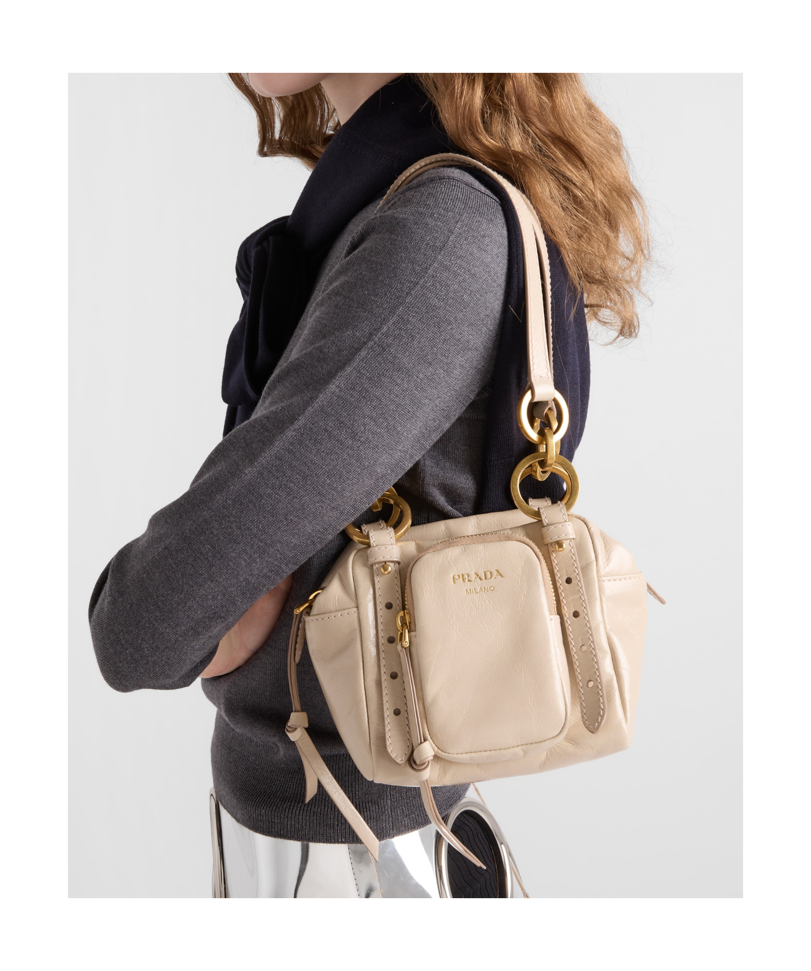 Shop Prada Dangle Leather Top-handle Mini-bag In Nude Pink