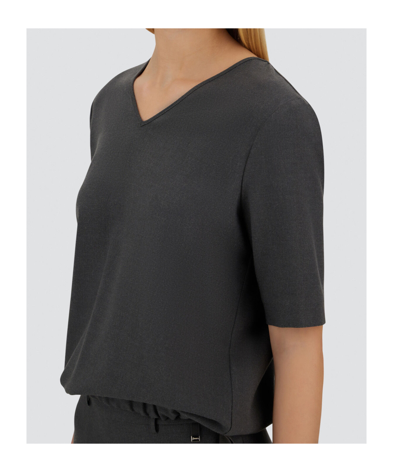 Herno Mc Top Anthracite V-neck Tied Waist In Black