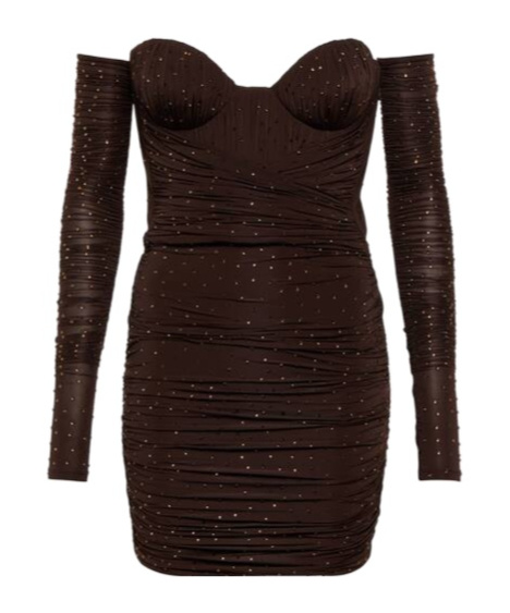 Alex Perry Koda Embellished Jersey Minidress In Brown