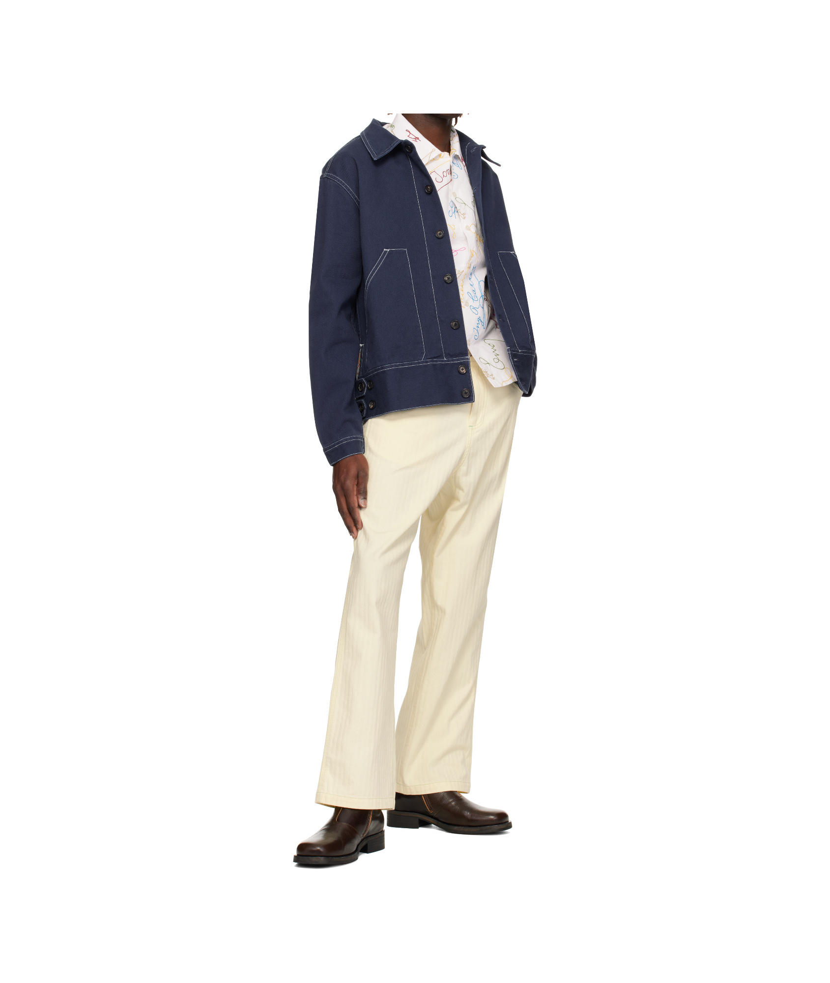 Bode Navy Knolly Brook Side Tab Jacket In Blue