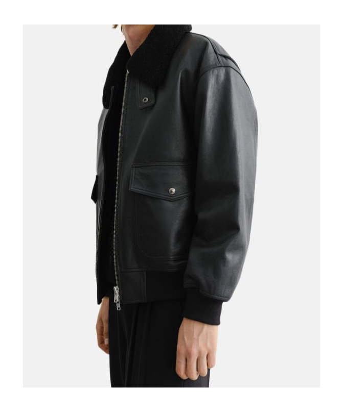 Dunst Shearling Collar Leather Jacket In Black