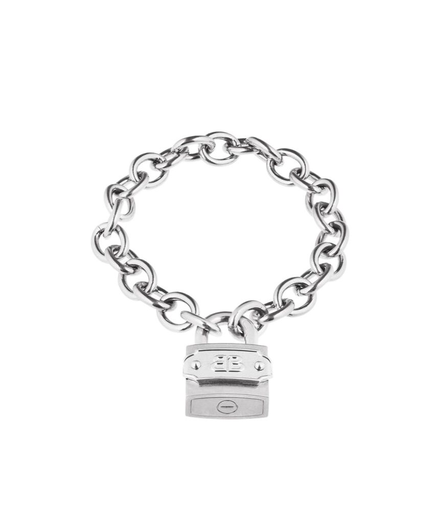 Balenciaga Bb Padlock Bracelet In Silver/antique Silver In Gray