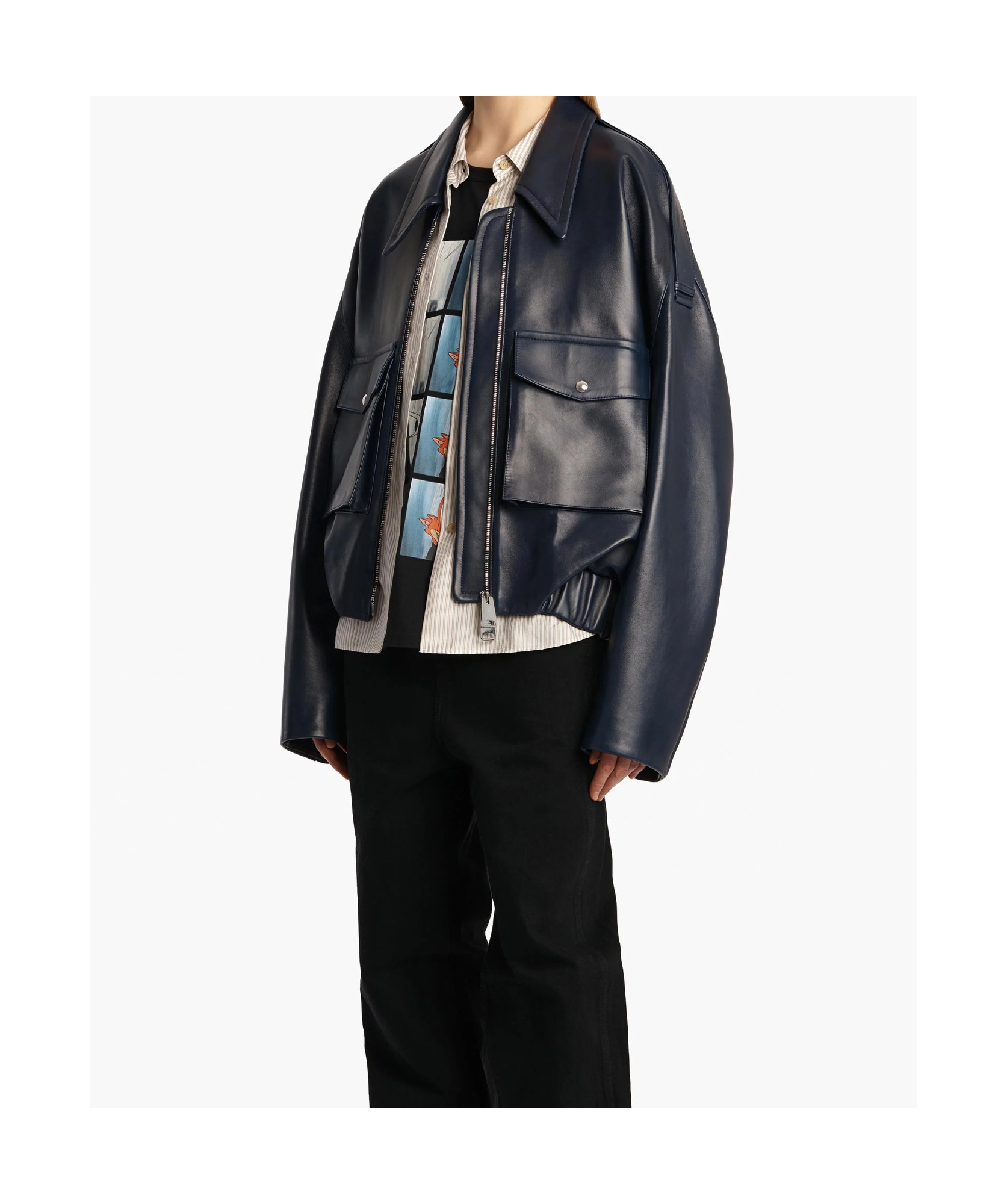 Khaite Oversized Owey Leather Jacket In Blue