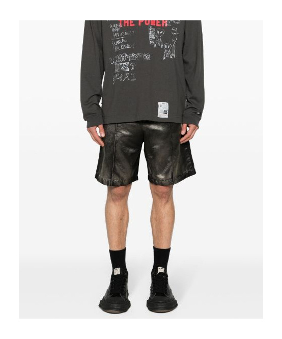 Miharayasuhiro Maison Mihara Yasuhiro Logo Patch Satin Bermuda Shorts In Black