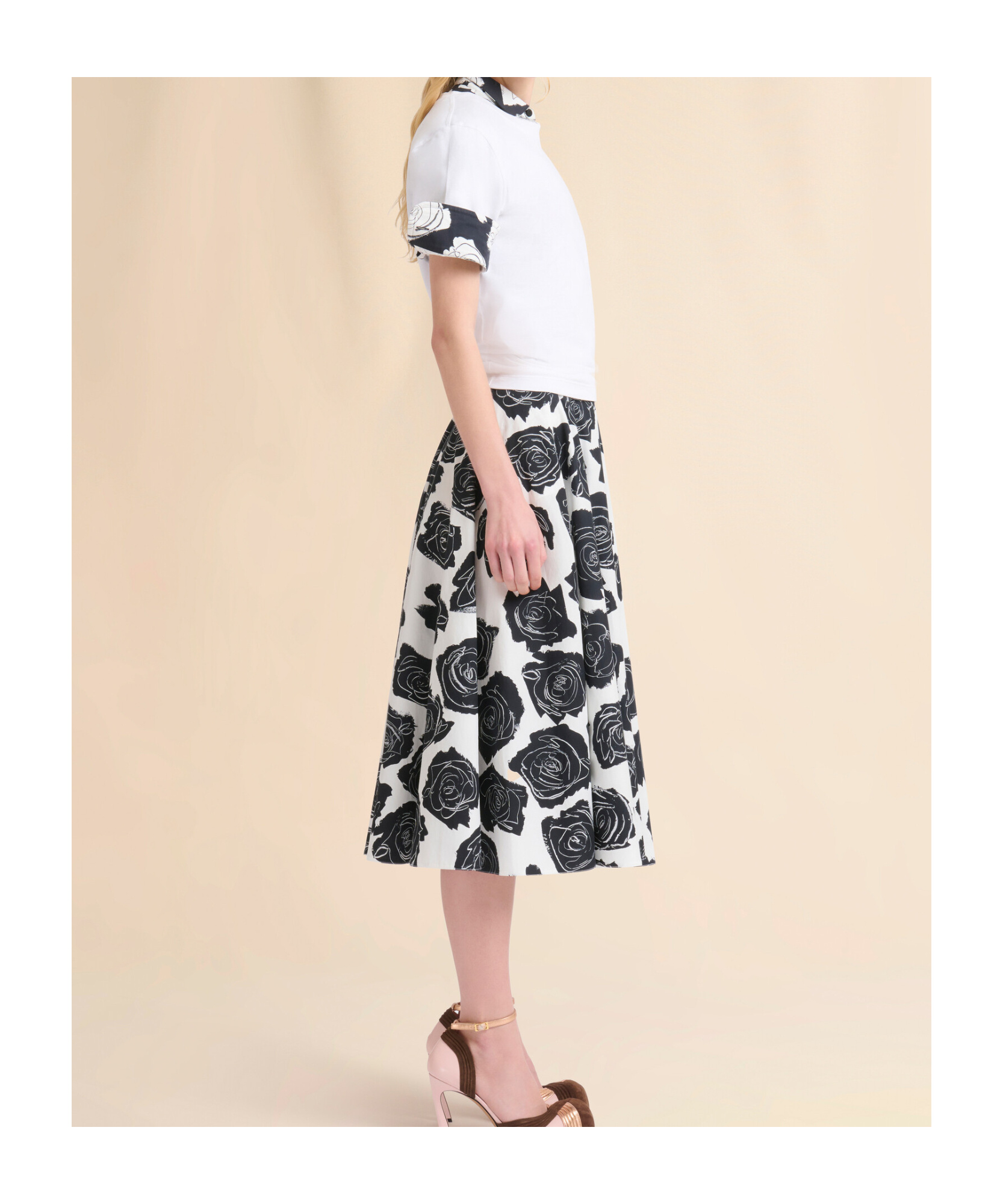 Marni White Cotton T-shirt With Rhinestone Rose In Lily White
