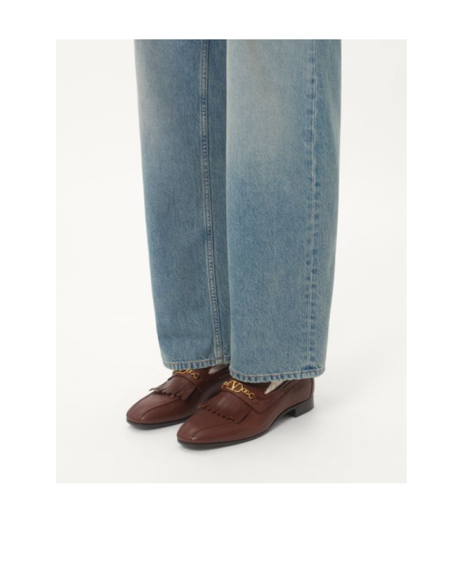 Shop Valentino Vlogo Signature Kidskin Loafer With Fringes In Brown