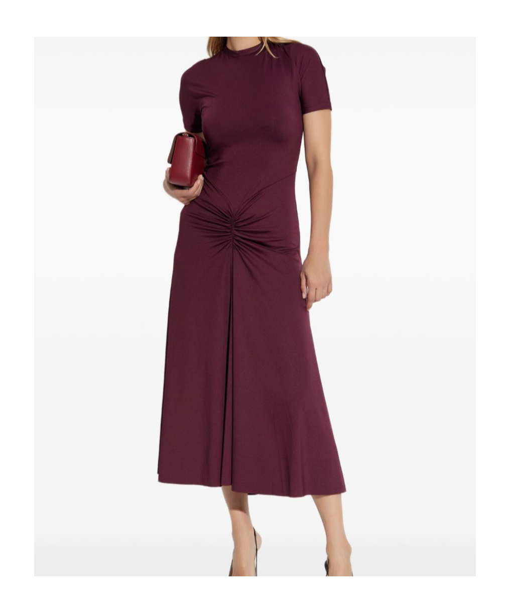 Victoria Beckham Gathered Waist T-shirt Midi Dress Merlot In Burgundy
