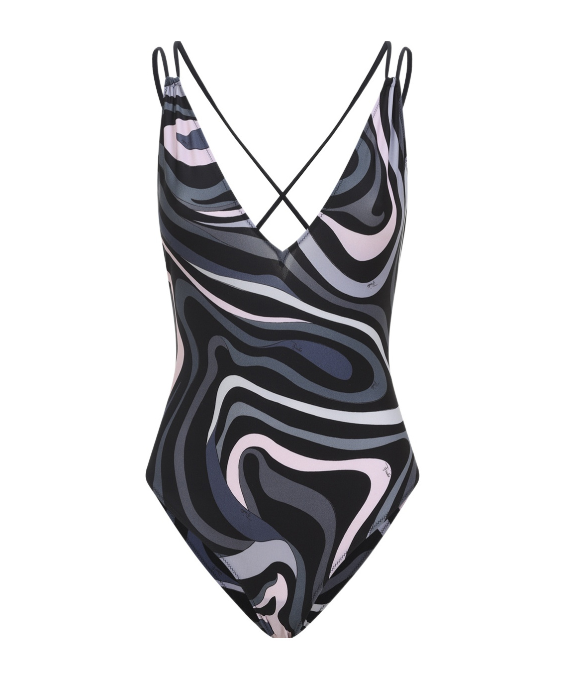 Pucci Abstract Pattern V-neck Bikini With Spaghetti Straps In Black