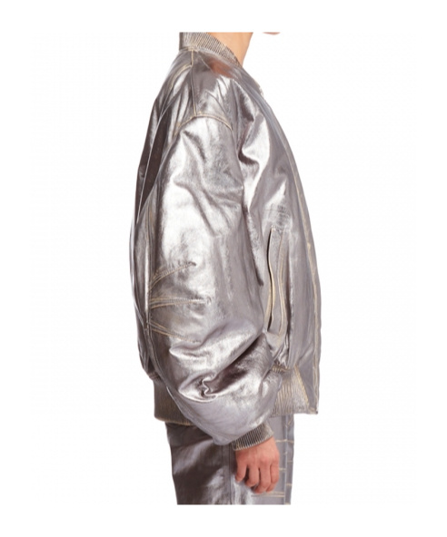 Attico Mirror-like Leather Anja Bomber With Vintage Effect In Gray