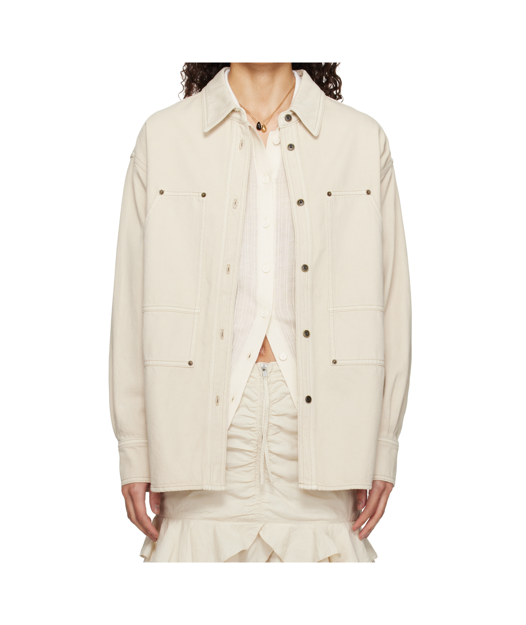 Isabel Marant Étoile Lapel Long Sleeve Denim Jacket In Nude