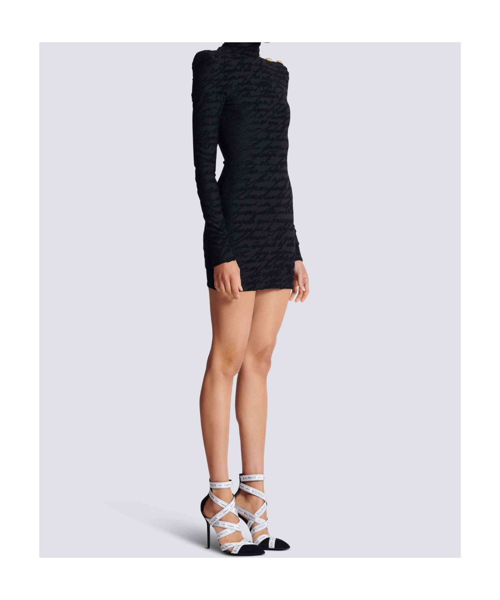 Balmain High Neck Body-con Mini Dress With Shoulder Buttons In Black