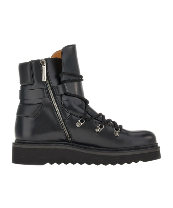 Ferragamo Leather Lace-up Boots In Black
