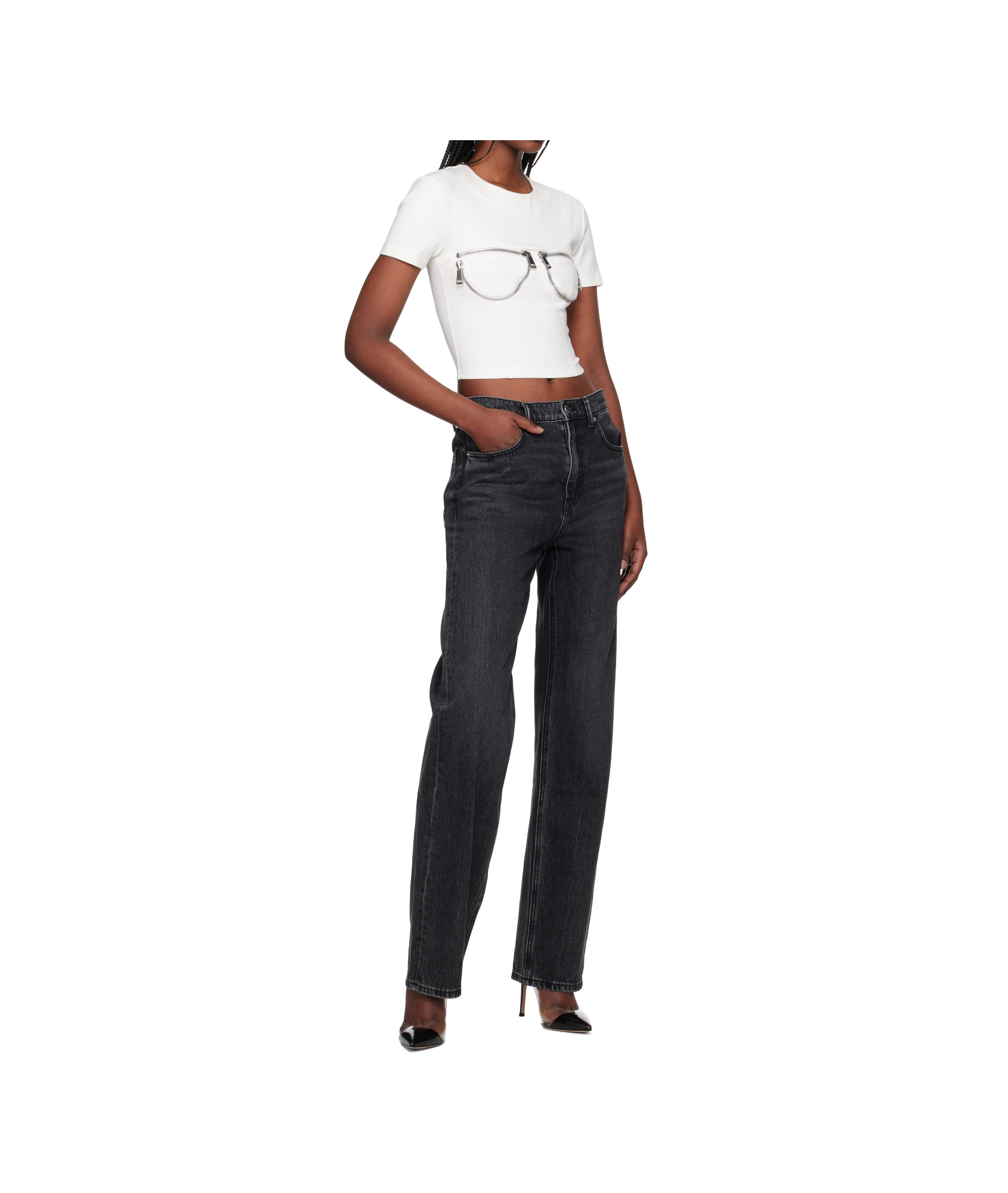Shop Area Zipper Bustier Cup T-shirt In White
