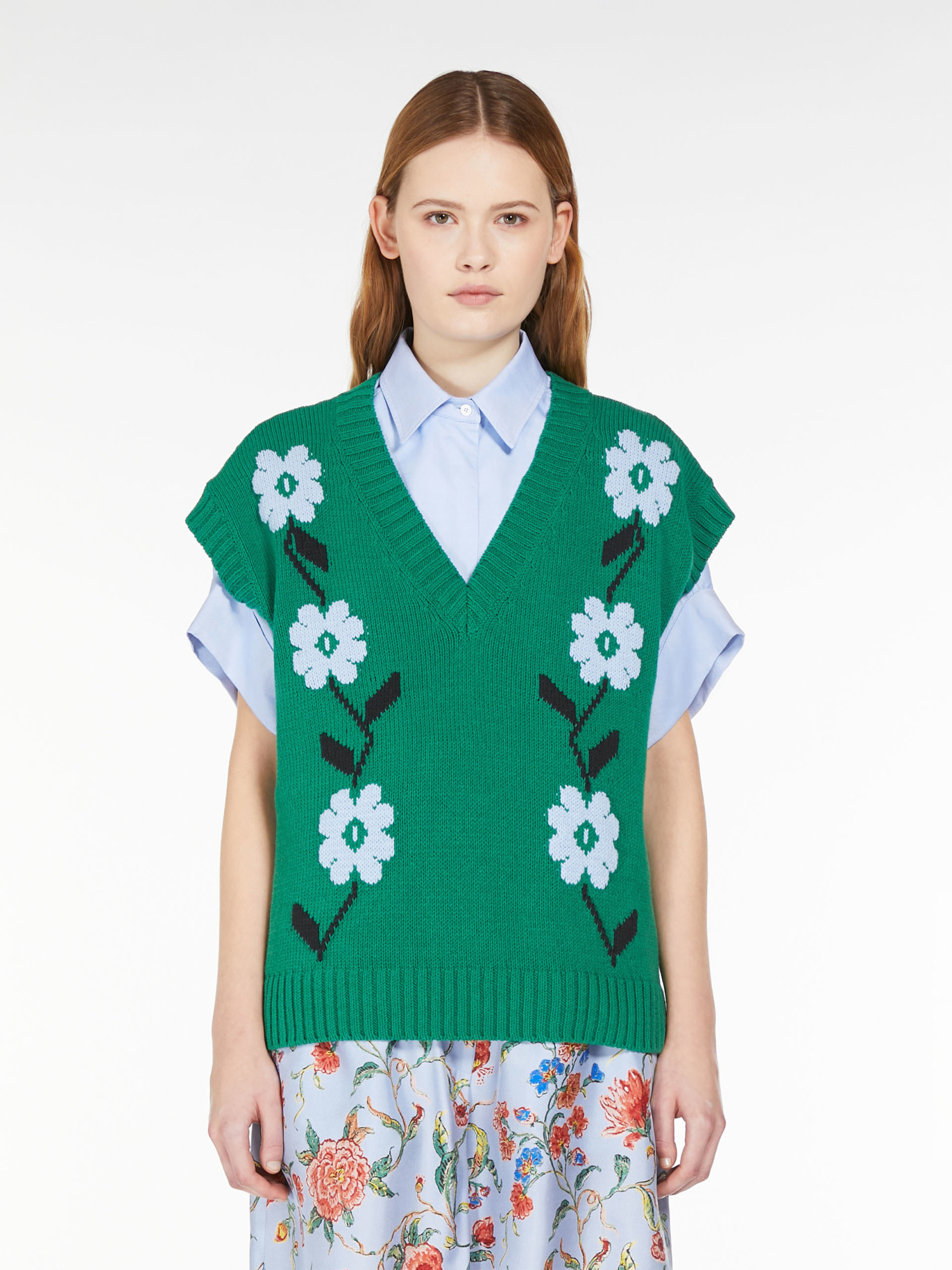 Weekend Max Mara Austria Embroidered Cotton Blend Vest In Green
