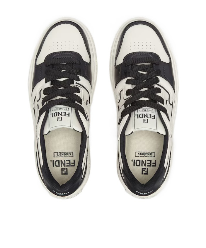 Fendi Black Leather Platform Low-tops In White