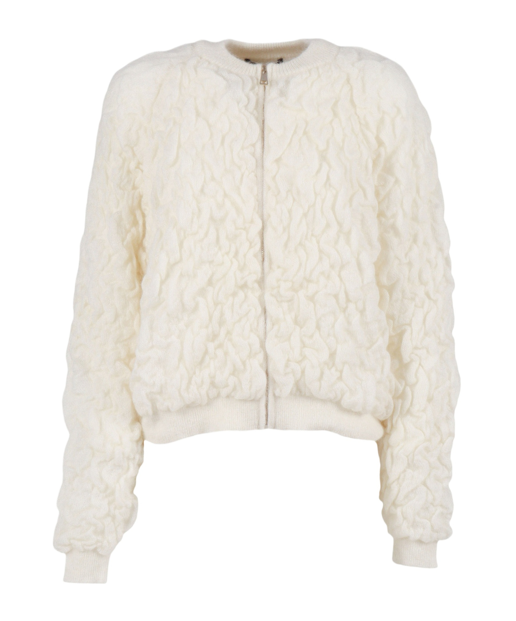 Fabiana Filippi Mohair Bomber Jacket With Embossed Butter-colored Workmanship In White