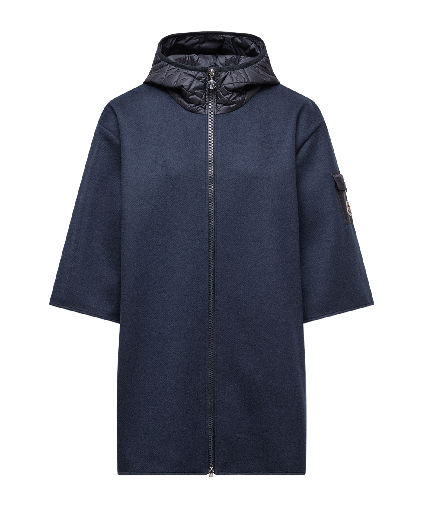 Moncler Hooded Shell And Wool-blend Cape Coat In Blue