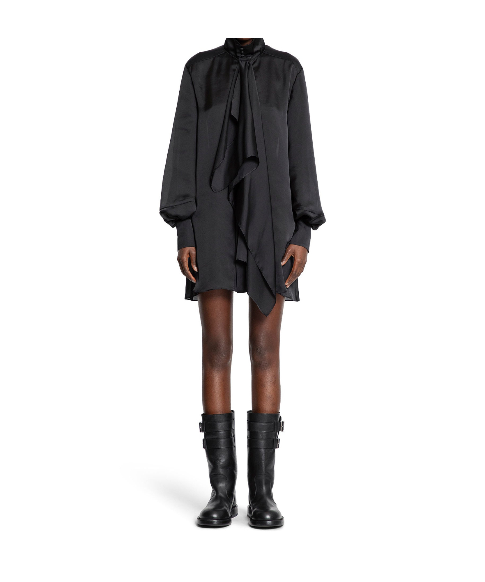 Sacai High-neck Draped Mini Dress In Black