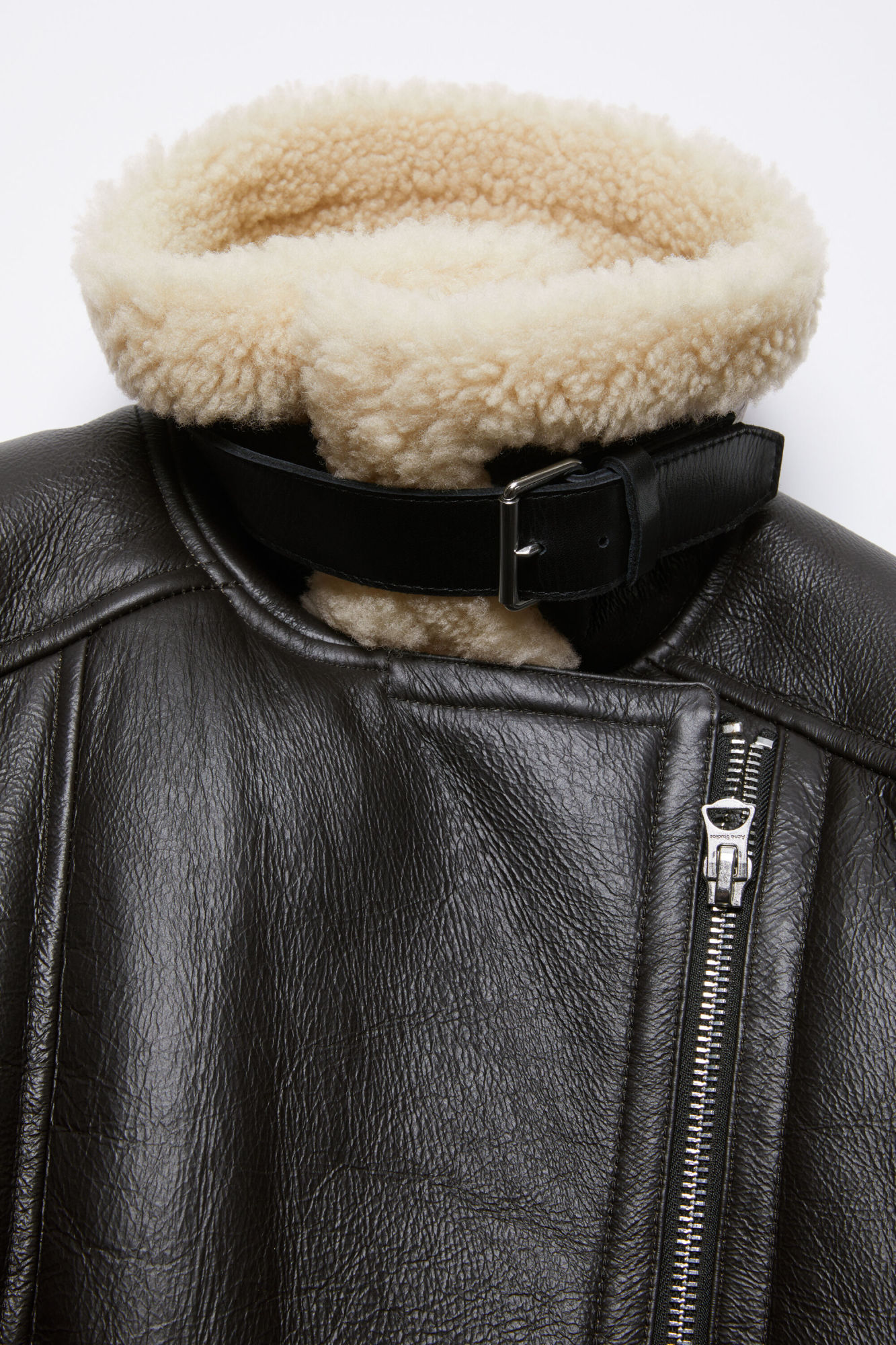 Acne Studios Calf Leather And Shearling Flight Jacket In Black